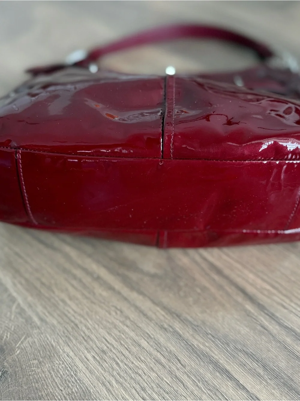 COACH Chelsea F17861 Crimson Red Patent Leather Shoulder Bag Silver Hardware